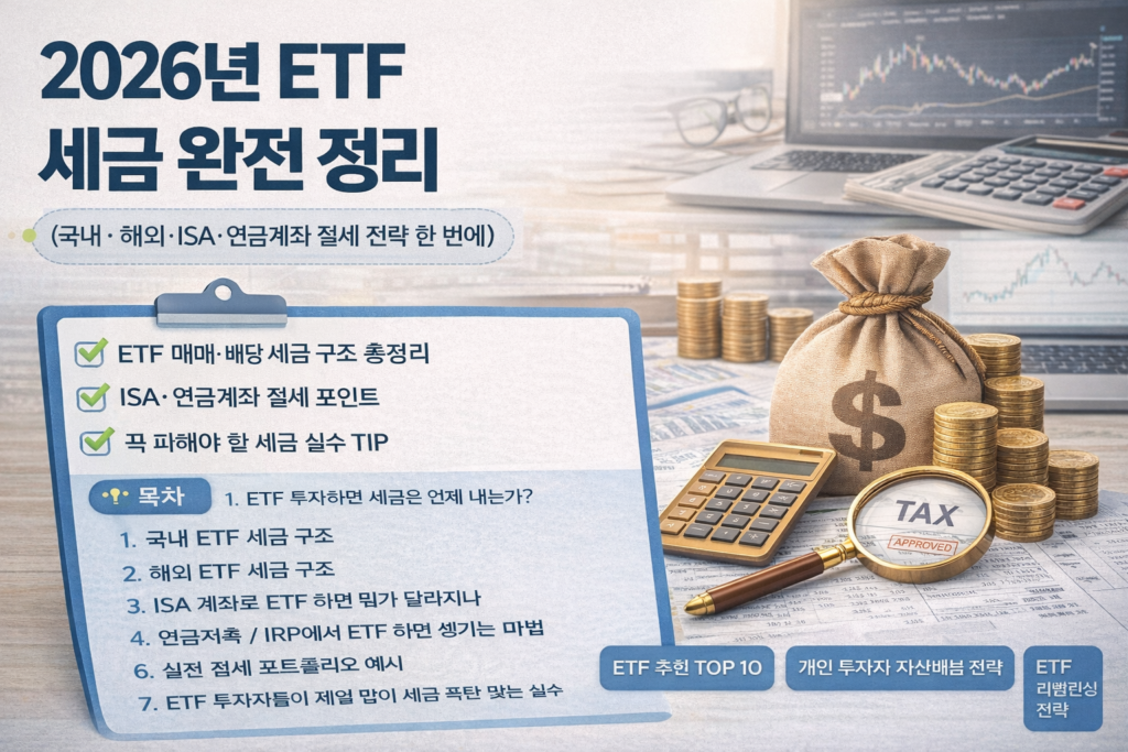ETF 세금 2026 인포그래픽 – 국내·해외 ETF, ISA 및 연금계좌 절세 가이드