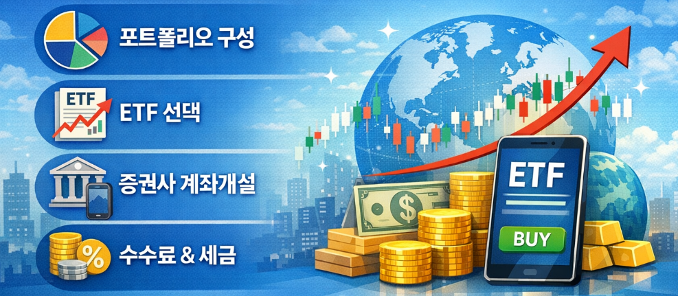 2026년 ETF 사는 법 단계별 가이드, 증권사 선택, 수수료 비교, 세금 정리 인포그래픽